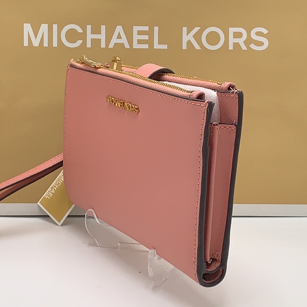 MICHAEL KORS LARGE DOUBLE ZIP WRISTLET WALLET PRIMROSE COLOR - Picture 6 of 12